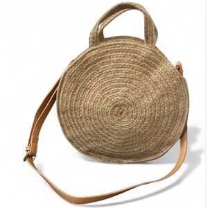 Round Woven Tan Shoulder Bag